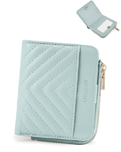 Image of Small Bifold Wallets Woman RFID Mini Wallet for Women Slim Card Holder with Zipper Coin Pocket & 2 ID Windows (Blue)
