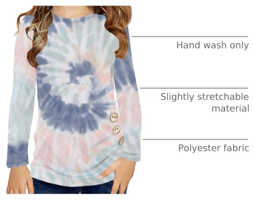 Image of Girls Casual Long Sleeve Color Block Pullover Top Stripe Button Crewneck Loose Tunic T-Shirts Blouse Size 4-13 Year