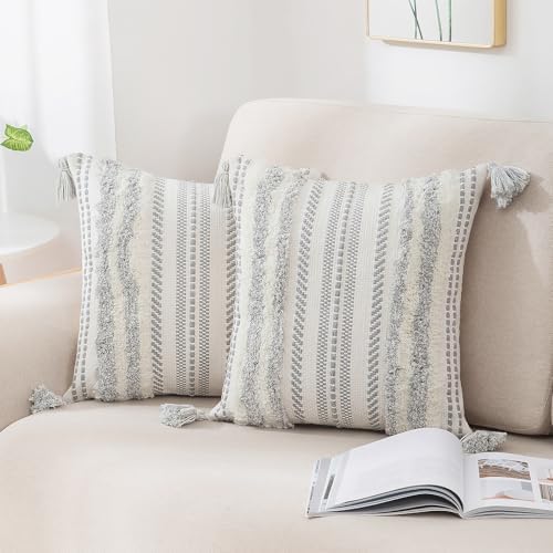 decorUhome Grey and Cream White Throw Pillow Covers 20x20 Set of 2