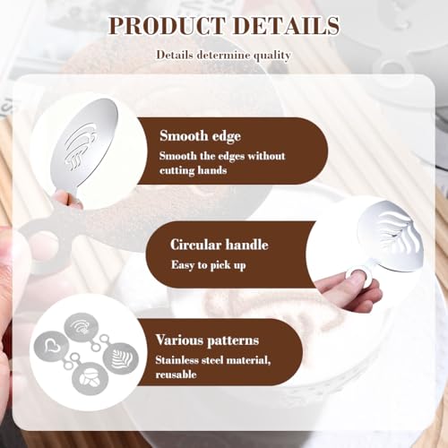 Image of Supvox Stainless Steel Coffee Stencils Set of 4, 8.5x12cm Latte Art Templates for Cappuccino, Lattes, Cakes, and Desserts, Reusable Food Grade Coffee Decorating Tools for Home Cafe and Baking Use