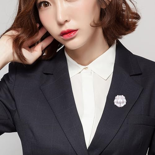 Image of GBAHFY Women's Camellia Flower Pearl Enamel Brooch Pins Fashion Elegant Pearl Brooches for Women Ladies Bridal Wedding Corsage Jewelry Gifts