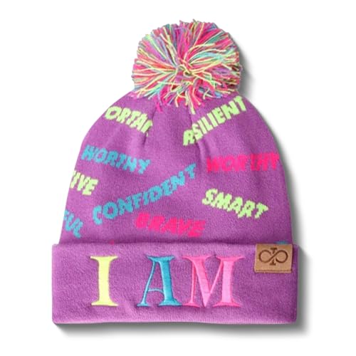 Motivational Satin Lined Beanie for Baby, Toddler, Kids, Girls, and Boys. Warm Kids Outdoor Winter Hat, Pom Pom Beanies