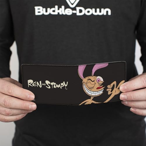 Buckle-Down Men's Nickelodeon Wallet, Bifold, Stimpy Show Ren Winking Pose Close Up Black, Vegan Leather, 4.0" x 3.5"4