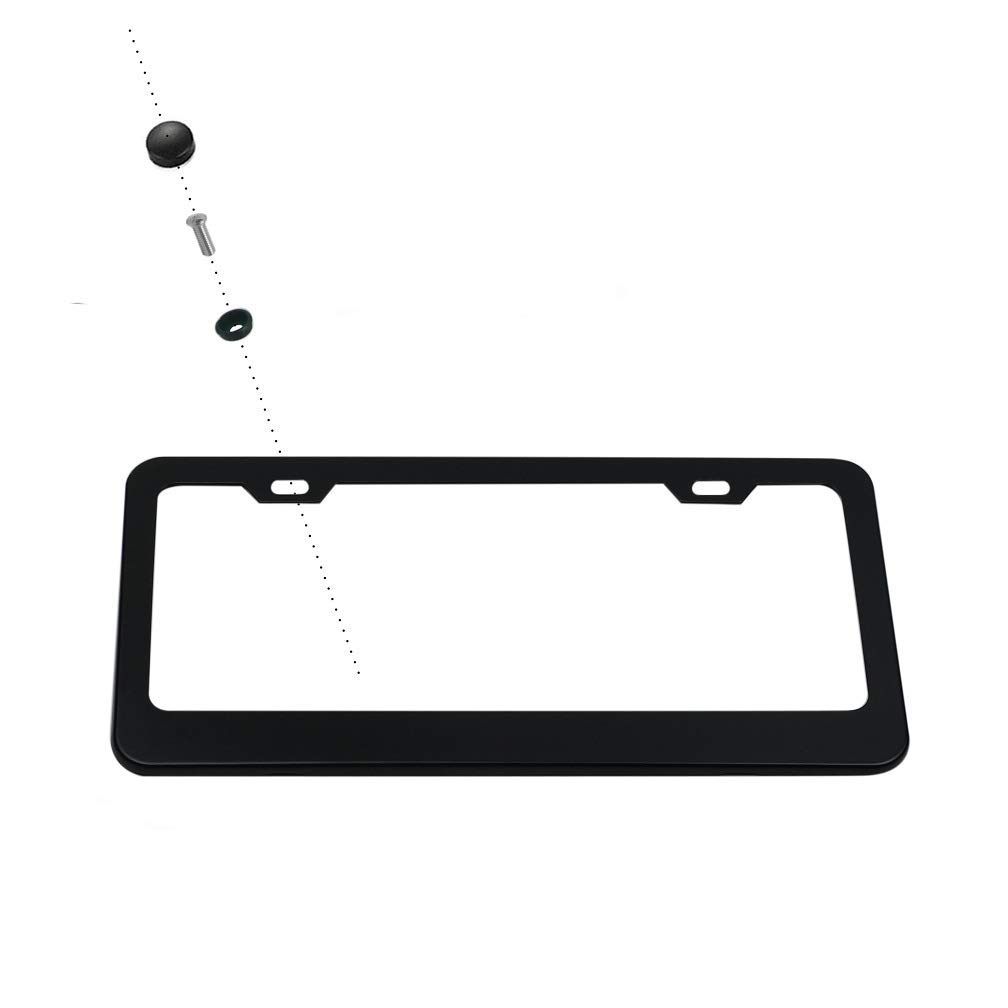 2 PCS Thick Aluminum Alloy License Plate Frames, Car Licence Plate Holder Covers with Bolts,Washers and Chrome Screw Caps for US Standard (2 Holes Wide Black)