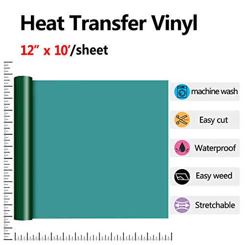 Image of RENLITONG Dark Green HTV Iron on Vinyl 12Inch by 10ft Roll Heat Transfer Vinyl for T-Shirt HTV Rolls for All Cutter Machine - Easy to Cut & Weed for Heat Transfer Design