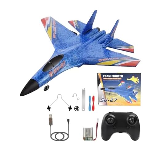 Aesinos Rc Plane Model Su-27 2.4Ghz 6-Axis Gyro Remote Control Airplane Rc Airplane For Beginners Family Toys For Outdoor Activities (Blue)