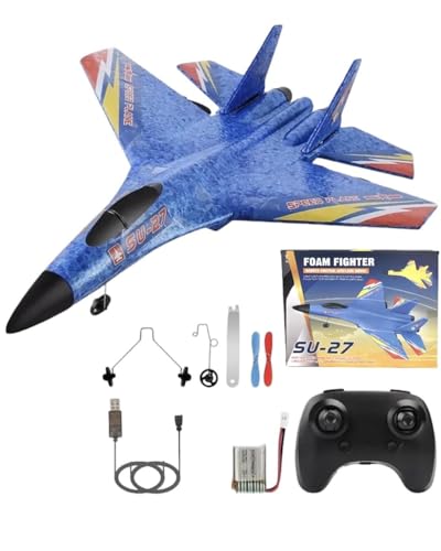 Image of Rc Plane Model Su-27 2.4Ghz 6-Axis Gyro Remote Control Airplane Rc Airplane For Beginners Family Toys For Outdoor Activities (Blue)