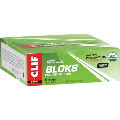 Image of CLIF BLOKS Energy Chews, Salted Watermelon Flavor with 2X Sodium, 18 Count (Pack of 8)