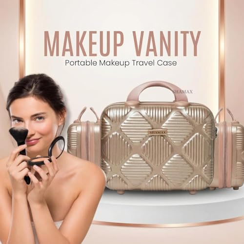 Image of SHAMAX Makeup Organizer Box for Women Bridal Vanity Case (TSA Lock) Vanity Box Cosmetics, Jewellery & Beauty Storage Organizer, Gift for Women (Rose Gold)