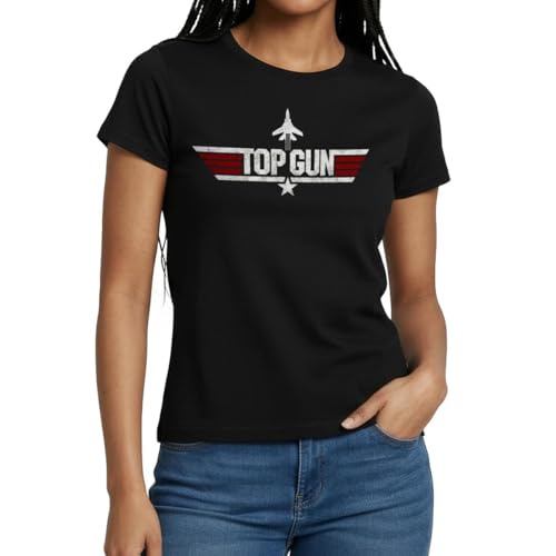 Spreadshirt Top Gun Jet Logo Aviation Pilote T-Shirt Femme, S, Noir