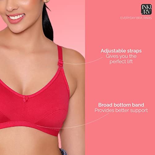 Image of INKURV Everyday Bra for Women's and Girls | Non Padded | Non Wired | Full Coverage Bra in Rich Cotton Fabric - Paris | Combo of 2 |