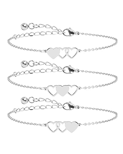 HOFOYA 3 Sister Bracelets Best Friends Bracelets for 3 Set of 3 Link Triple Heart Bracelet 3 BFF 3...