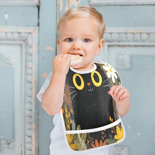 MCHIVER Black Cat Flower Baby Bibs for Boy Girl Toddler Waterproof Feeding Bib Apron with Food Cather Adjustable Cotton Food Eating Bib 2 Pack4