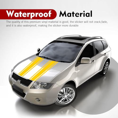 Image of 2 PCS Car Hood Decals, Hood Bumper Modification Exterior Decoration Accessories, Body Side Stickers Racing Stripes Decals, Suitable for Most Car Models (Yellow)