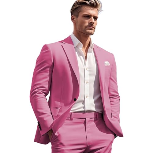 Mens Suit Set Slim Fit 2 Pieces Blazer Pants Stylish Stretch Fabric Chic Stylish Wedding Prom Church Outfit Formal
