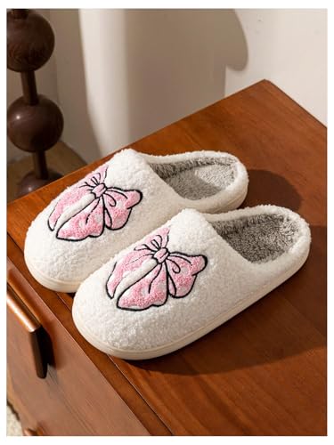 Verdusa Women's Bow Fuzzy Bedroom Slippers Warm Indoor Home Slipper Shoes4