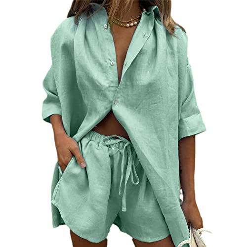 Ensemble 2 pièces de qualité supérieure haut de gamme pour femme avec short et col chemise