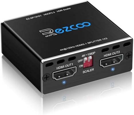 4K 120Hz HDMI 2.1 Splitter 8K 60Hz 1 in2 Out VRR ALLM HDCP2.3 HDR10 8KUHD D-olby Vision Atmos Scaler 4K EDID 1080P Dual Monitors HDMI 2.1 Splitter 1X2 for PS5 SkyQ Xbox NVIDIA AMD