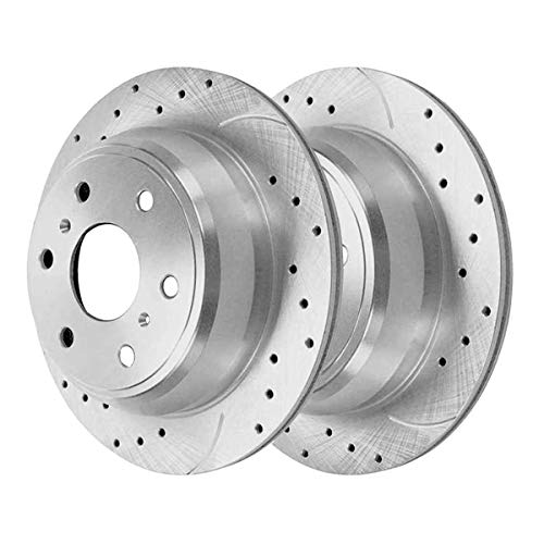 AutoShack PR65135DSZPR Rear Drilled Slotted Brake Rotors Silver Pair of 2 Driver and Passenger Side Replacement for Chevrolet Silverado 1500 Tahoe Suburban 1500 GMC Sierra 1500 Yukon Cadillac Escalade