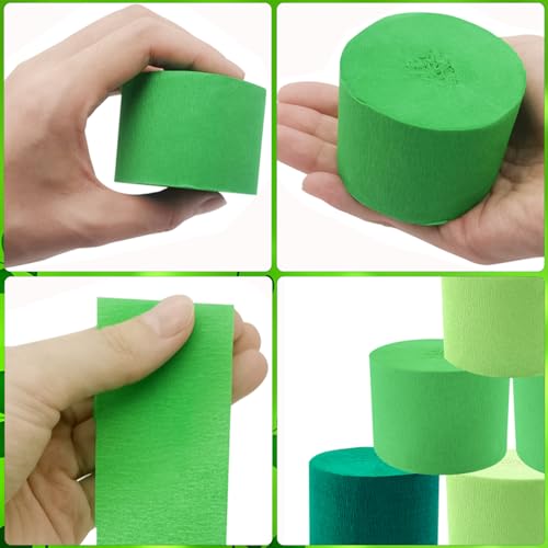 Image of PheiLa Green Crepe Paper Streamers 6 Rolls 492ft, Crepe Paper Birthday Decorations Green Party Supplies for DIY Gift Wrapping Wedding Holiday Party Decor, 1.77 Inch x 82 Ft /Roll