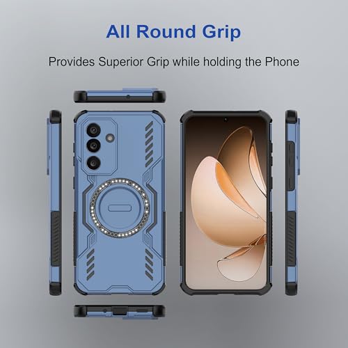 Image of amazon basics Back Case Cover for Samsung Galaxy M56 5G | Magnetic Case with Built-in Metal Ring | Supports Mag-Safe Charger, Wallet & Car Mount | Shockproof Hybrid PC + TPU | Blue