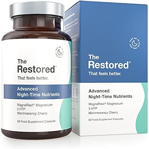 Sleep Supplement with 5HTP, Magnesium, and Chamomile - Vegan & Non-GMO Sleeping Tablets for Adults, Made in The UK, 60 Capsules, The Restored Cover