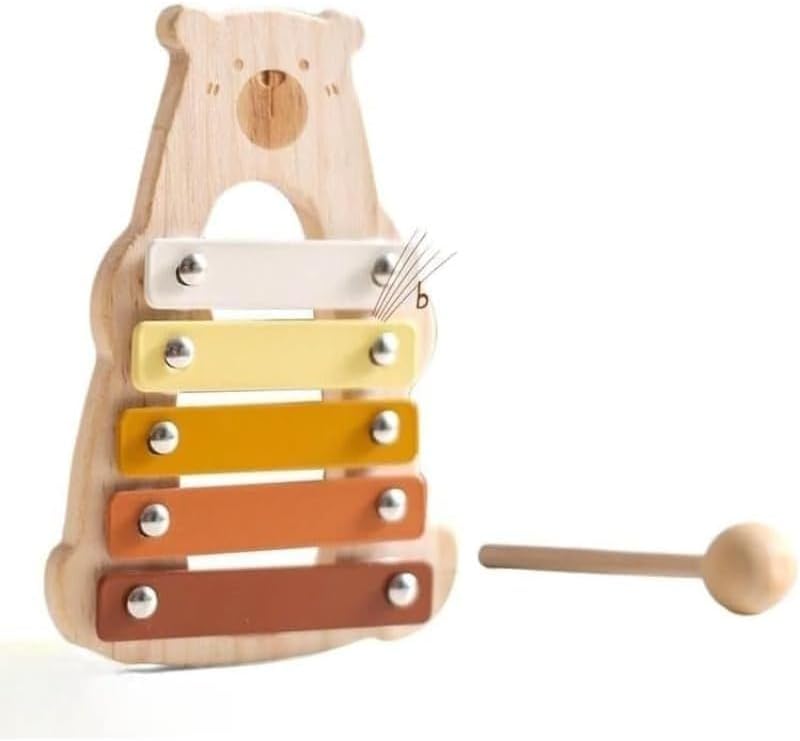 Wooden Xylophone Percussion Instrument Natural Wood Octave Bar Xylophone Bear Shape Handheld Rhythm Instrument for Music Practice Rhythm Training Acoustic Performance Home Display Use