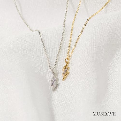 Dainty Lightning Bolt Necklace for Wome • 14K Gold Plated Cubic Zirconia Pendant Non Tarnish Adjustable Chain Necklaces • Mothers Day Gifts [LTN]3