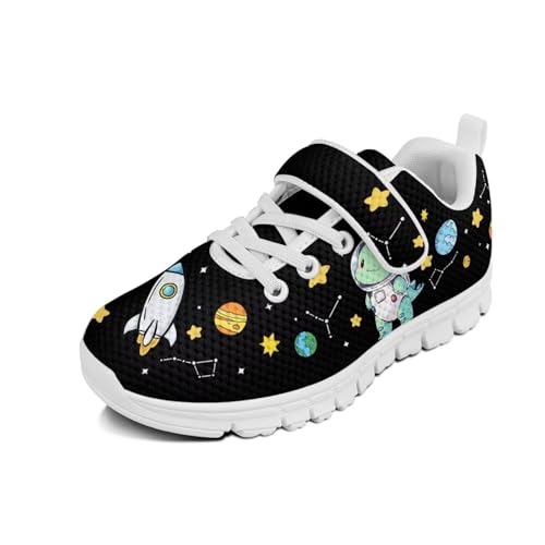 Little Kid Shoes for Boys & Girls Breathable Tennis Running Sneakers for Kids Cute Dinosaur Pattern White Sole