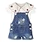 CHUMHEY Conjunto de macacão curto jeans com alças ajustáveis para bebês e meninas, Branco e azul - 0148, 18-24 Meses