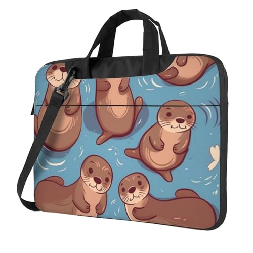 Sac ordinateur portable imperméable bandoulière poignée loutres marron