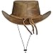 BRANDSLOCK Cowboy Hat Leather Outback Sun Hat with Chin Cord (Tan, S)