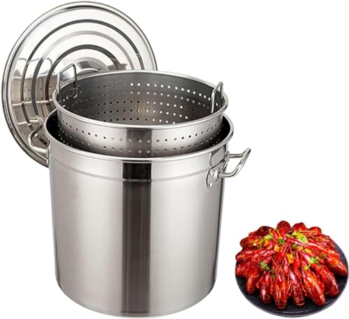 Olla resistente – Olla grande de acero inoxidable para mariscos, cangrejos y cangrejos con cesta coladora, 63 cuartos de galón, compatible con varias estufas, apta para lavavajillas