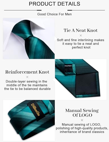 Image of DiBanGu Mens Tie Silk Plaid Striped Necktie and Pocket Square Cufflinks Tie Clip Set with Gift Box Formal Wedding Party
