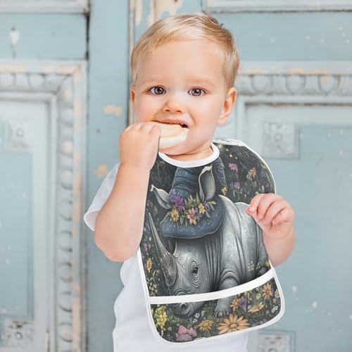 MCHIVER Rhino Wizard Hat Black Baby Bibs for tag1 Waterproof Feeding Bib Apron with Food Cather Adjustable Cotton Food Eating Bib 2 Pack4