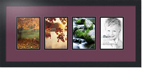 ArtToFrames Collage Photo Frame Double Mat with 4 - 5x7 Openings and Satin Black Frame