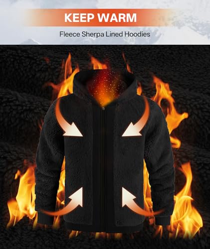Image of V VALANCH Men Hoodies Zip Up Sherpa Lined Sweatshirts Heavyweight Thick Warm Fleece Winter Jacket