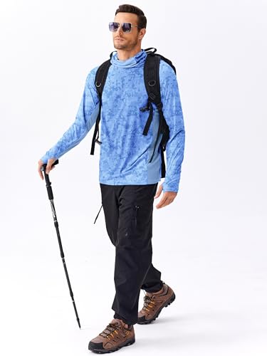 Image of PINSPARK Men's Sun Protection Hoodie with Mask UPF 50+ UV Long Sleeve Shirt Men Rash Guard Performance Fishing Hiking Shirt