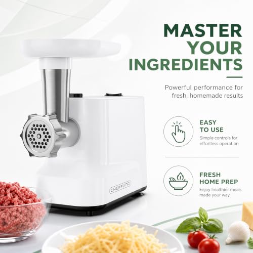Image of CHEFFANO Meat Grinder, [2500W Max] Electric Meat Grinders with, 2 Grinding Blades, 3 Plates, Sausage Stuffer, Kubbe Kit, for Home Kitchen Use, 3-In-1 Heavy Duty Mincer