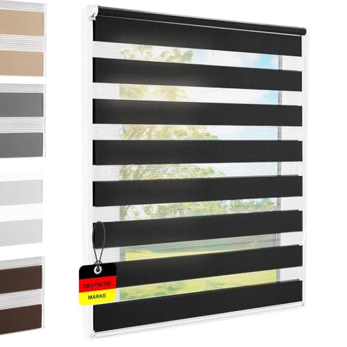Doppelrollo Klemmfix ohne Bohren Schwarz 55x140 cm [Stoffbreite 51cm] Duo...