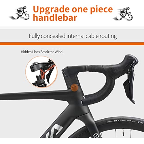 SAVADECK Carbon Disc Road Bike, Integrated Design Racing Bicycle Carbon Frame Carbon Fork with Shimano SORA R3000 Derailleur System 18 Speed Disc Brake Road Bike for Men or Women.