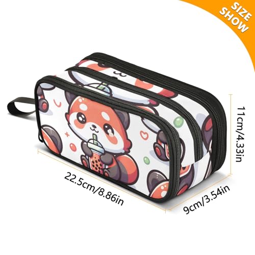 Image of Bolaz Cute Red Panda with Bubble Tea Cartoon Pencil Case Large Capacity Pen Bag with Compartment Students Stationery Organizer Pencil Pouch Marker Case for School Office Work