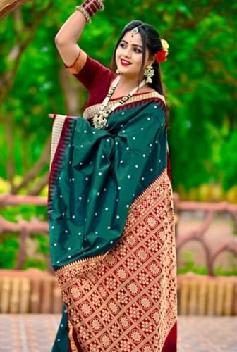 Image of NEW COLLECTION Women's Odisha Handloom Sambalpuri Pata Saree Temple Border Pasapalli Bomkai Buti Boyanika Design Saree Banarasi Soft Papa Silk Simple Ethnic Orissa Sari with Blouse Piece