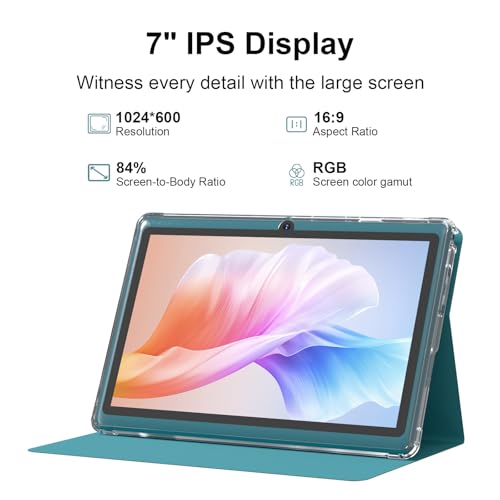 Image of 7 inch Android 14 Tablet, 7'' HD IPS Touchscreent, Quad-Core, 8GB (5GB expansion) RAM＆32GB ROM 1TB Expand, 2MP + 5MP Dual Camera, WiFi 6 Bluetooth 3000 mAh Battery Tab Tableta with Case.(Navy blue)