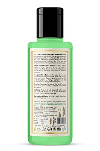 Image of Khadi Organique Advanced Lemon & Organic Neem Anti Bacterial Hand Wash For Best Ever Protection |Cleanses|Moisturises hand /Hand Wash Hand Wash Bottle - 210 ml