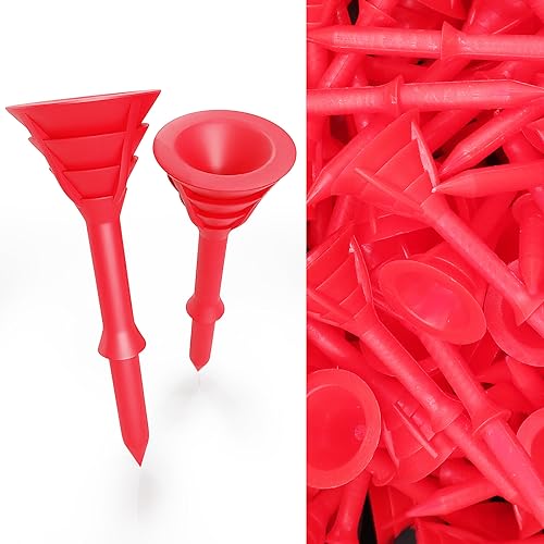 FINGER TEN Golf Tees Plastic Unbreakable Tee 3 1/4 Inch 12/24/60 Pack, Durable Stable Golf Tee 4 Colors Available for Practice (Red, 3 1/4 Inch(60 Pack))