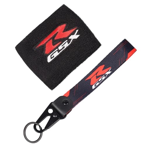 Motorcycle Front Brake Fluid Reservoir Cover Sock and Key Chain Set Universal Oil Cup Sock Compatible with Suzuki GSXR 600 GSX-R 750 1000 1100 1500 1300(Black)