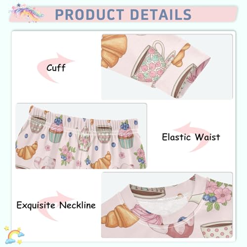 Pajama Sets Long Sleeve Tea Time Sweet Treats Soft Comfy Sleepwear 2 Piece PJS 3-8T4