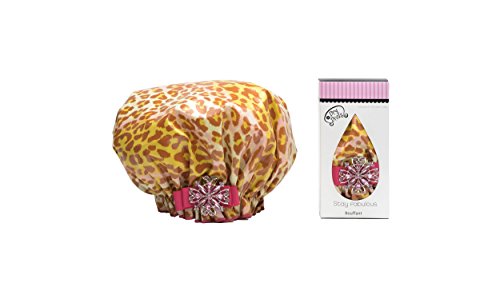 Dry Divas Designer Shower Cap For Women - Washable, Reusable - Large Bouffant Cap With Vintage Jeweled Brooch (Dash'n Diva)