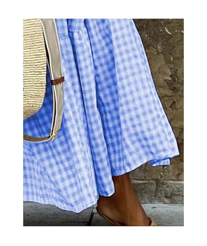 Image of SOMTHRON Women's Square Neck Plaid Smocked Dress Ruffle Sleeveless Tiered Flowy A-Line Checkered Maxi Long Dress